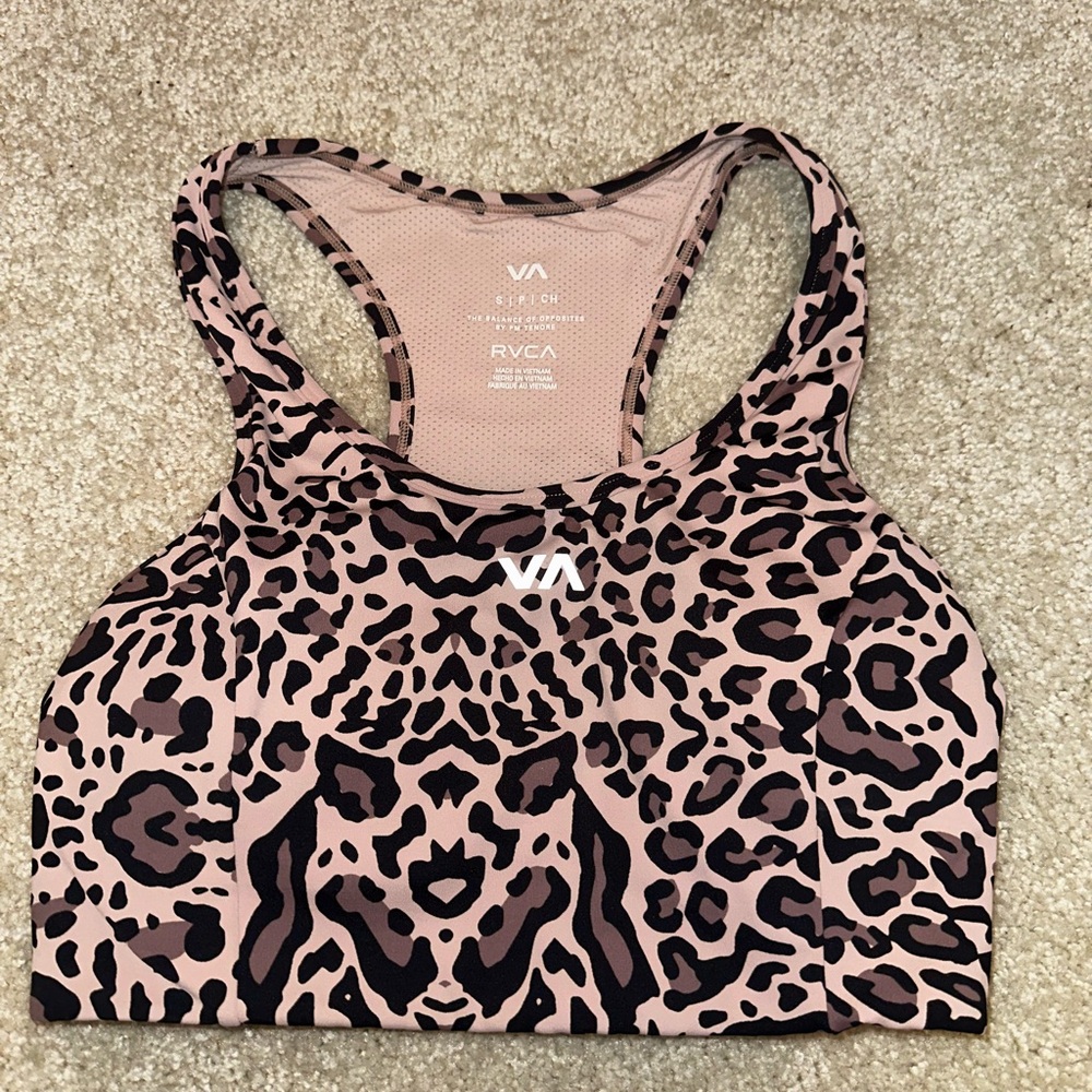RVCA Pink and Black Leopard Sports Bra